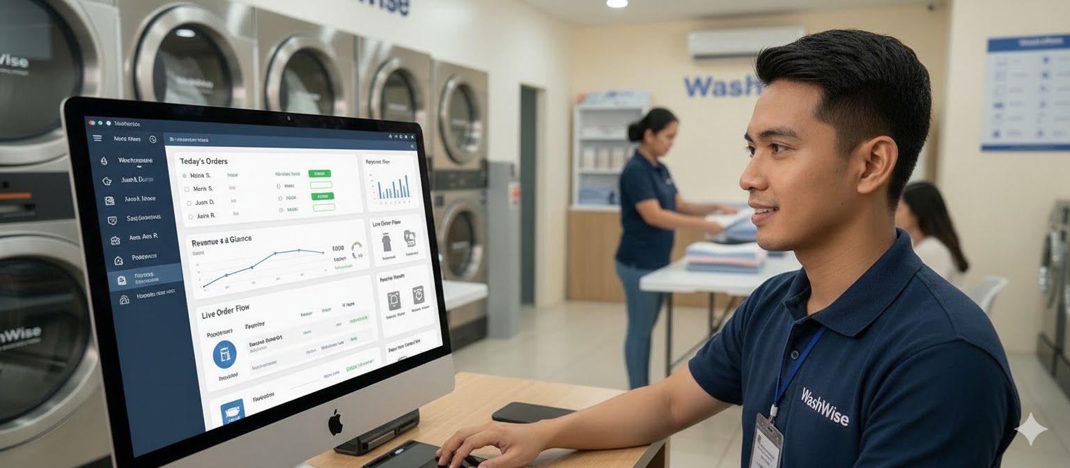WashWise shop owner viewing dashboard